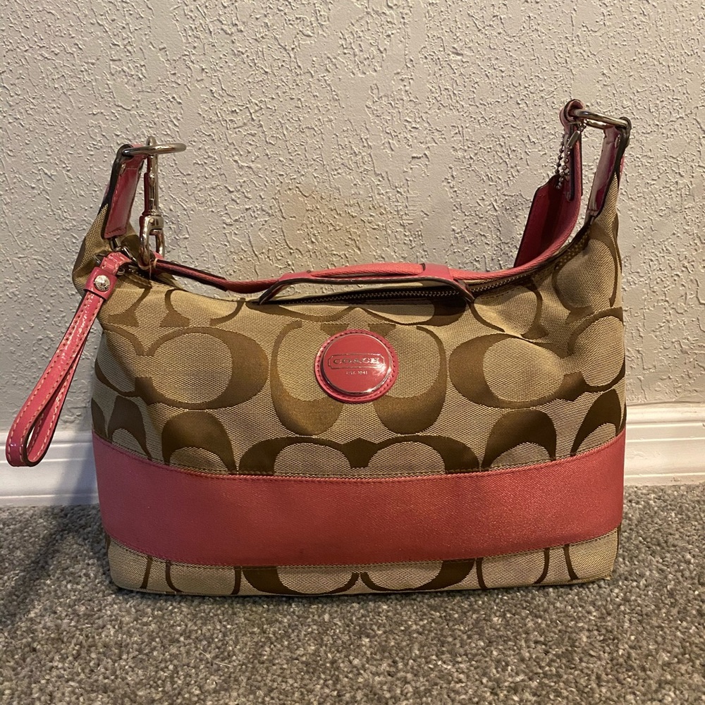 COACH signature stripe hobo shoulder bag
